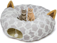 Load image into Gallery viewer, LUCKITTY Large Cat Tunnel Bed with Plush Cover,Fluffy Toy Balls, Small Cushion and Flexible Design- 10 Inch Diameter, 3 Ft Length- Great for Cats, and Small Dogs, Gray Geometric Figure